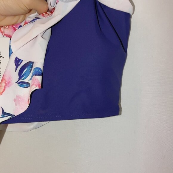 Verano Playa Bikini Top Flounce Pink White Blue Floral Rose Print Crop Top M - Picture 5 of 8